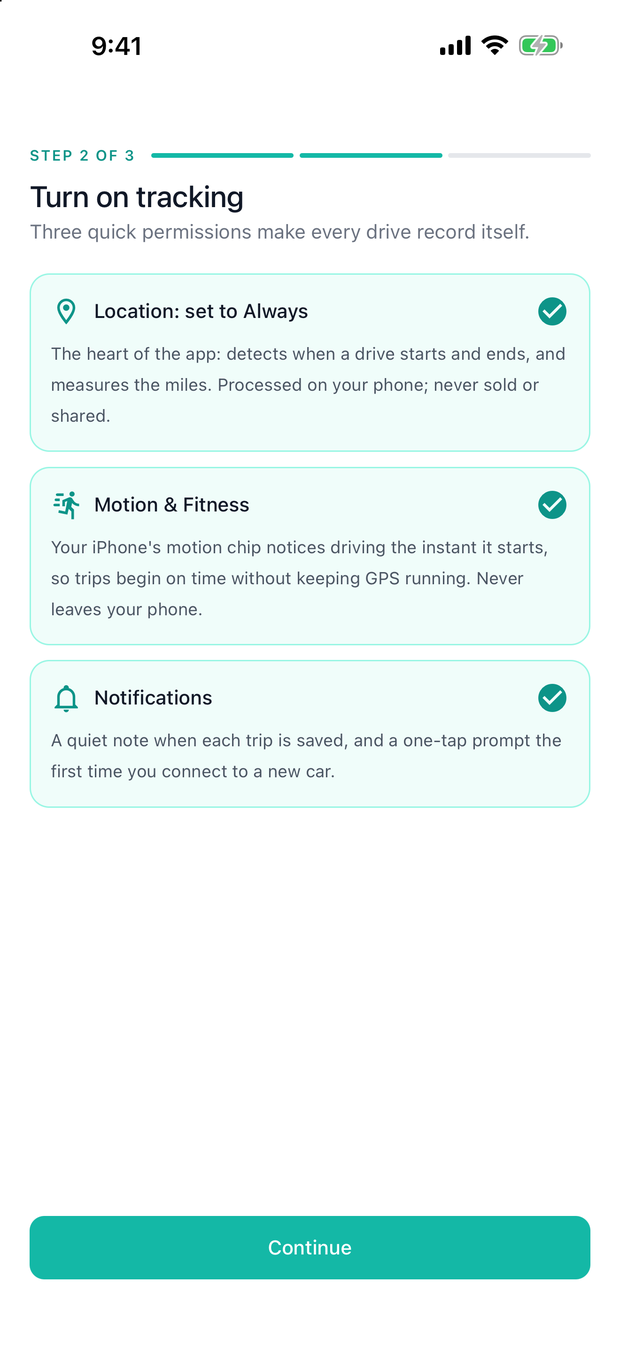 Granting Always location, Motion and Fitness, and notification permissions